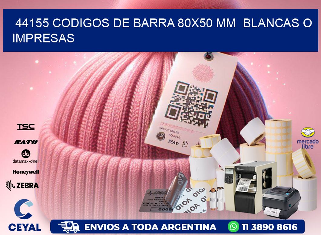 44155 CODIGOS DE BARRA 80x50 mm  BLANCAS O IMPRESAS