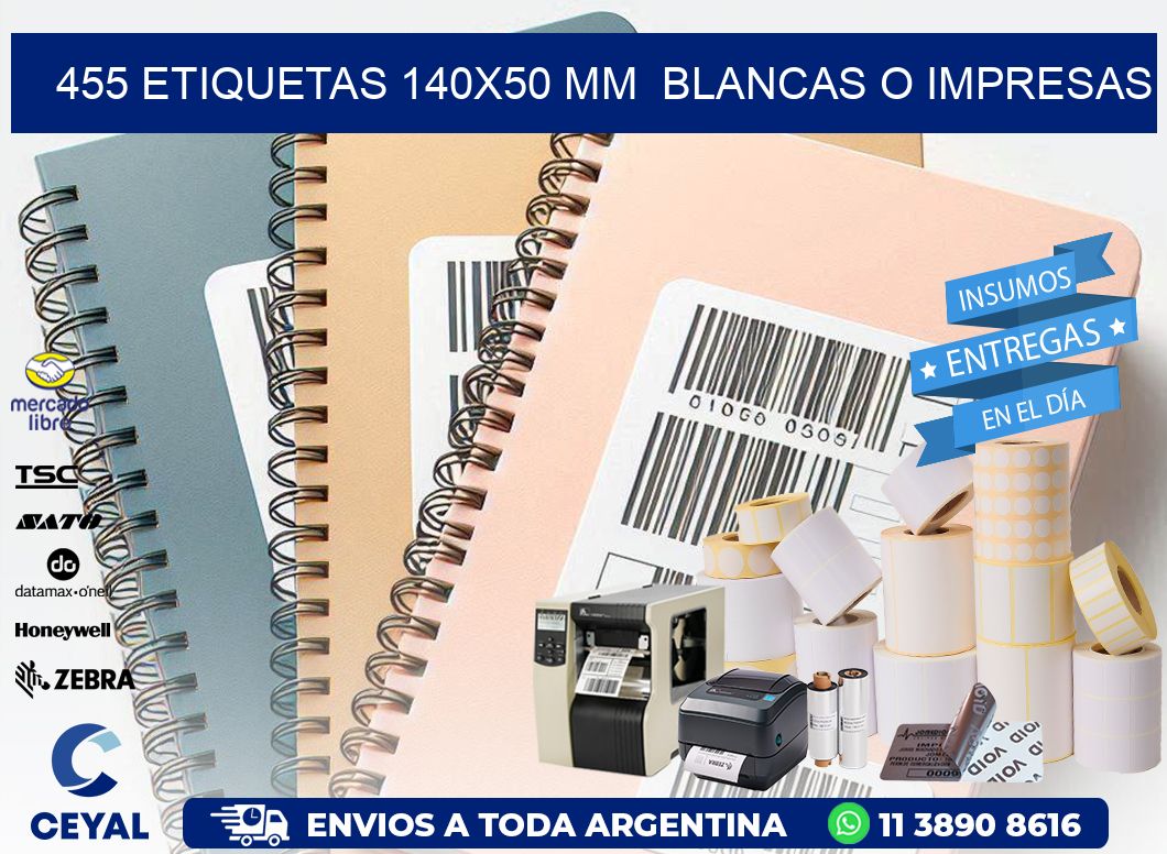 455 ETIQUETAS 140x50 mm  BLANCAS O IMPRESAS