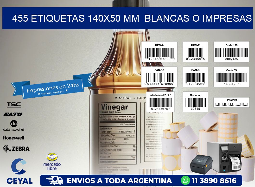 455 ETIQUETAS 140x50 mm  BLANCAS O IMPRESAS