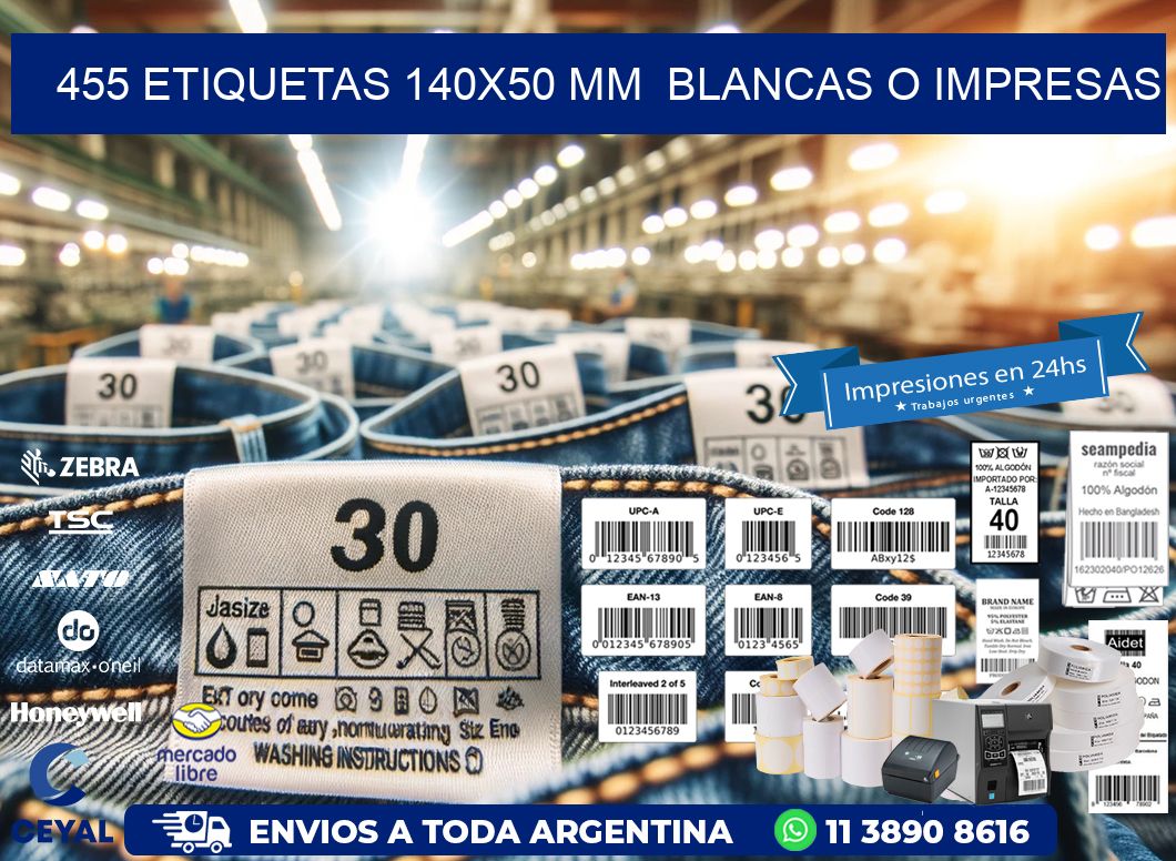 455 ETIQUETAS 140x50 mm  BLANCAS O IMPRESAS