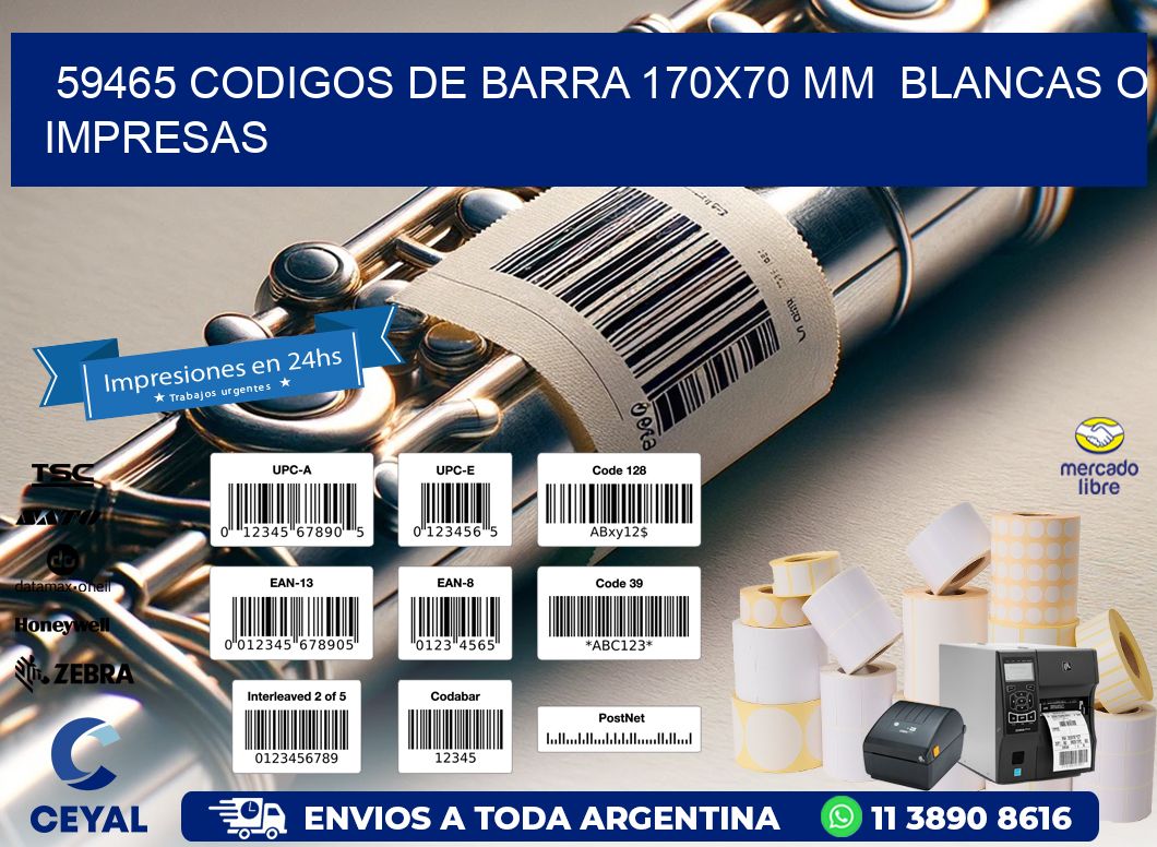 59465 CODIGOS DE BARRA 170x70 mm  BLANCAS O IMPRESAS