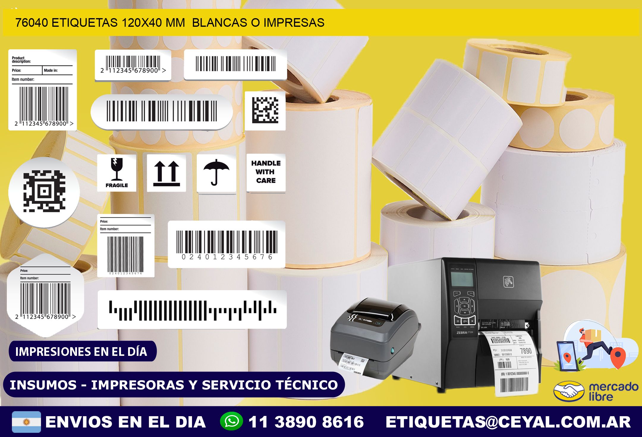 76040 ETIQUETAS 120×40 mm  BLANCAS O IMPRESAS