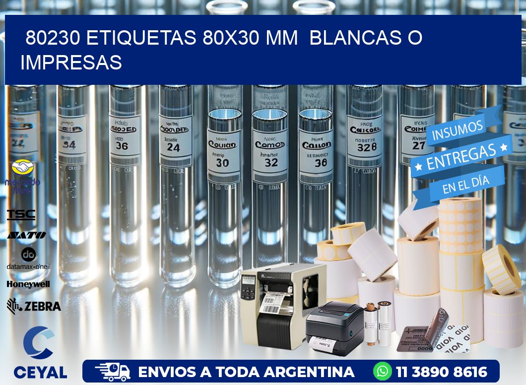 80230 ETIQUETAS 80×30 mm  BLANCAS O IMPRESAS