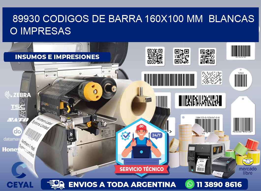 89930 CODIGOS DE BARRA 160x100 mm  BLANCAS O IMPRESAS