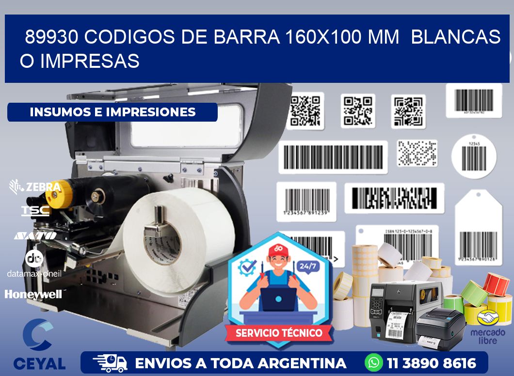 89930 CODIGOS DE BARRA 160x100 mm  BLANCAS O IMPRESAS