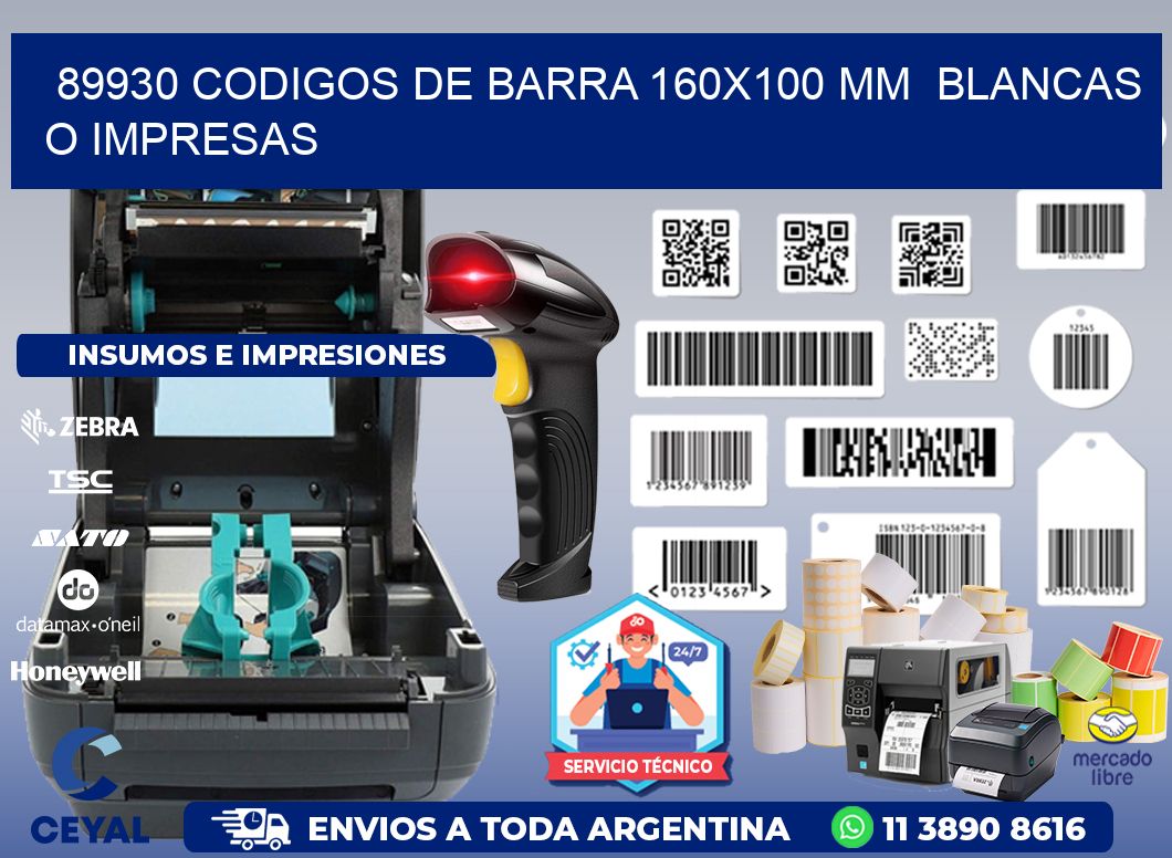 89930 CODIGOS DE BARRA 160x100 mm  BLANCAS O IMPRESAS