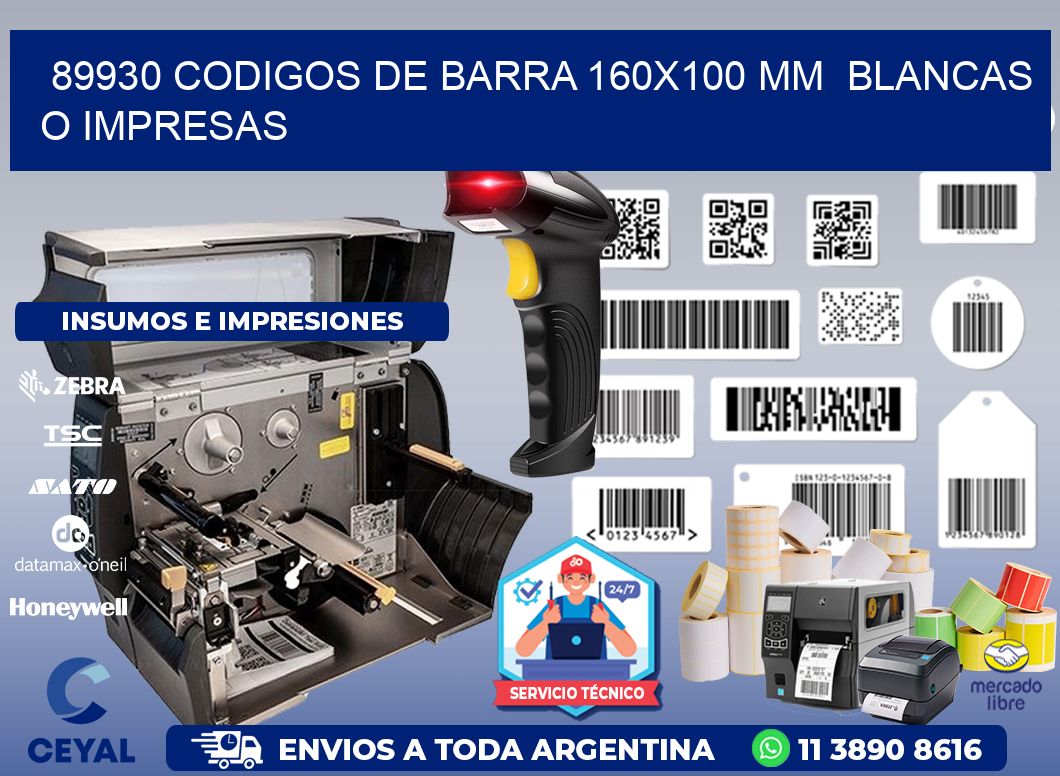 89930 CODIGOS DE BARRA 160x100 mm  BLANCAS O IMPRESAS