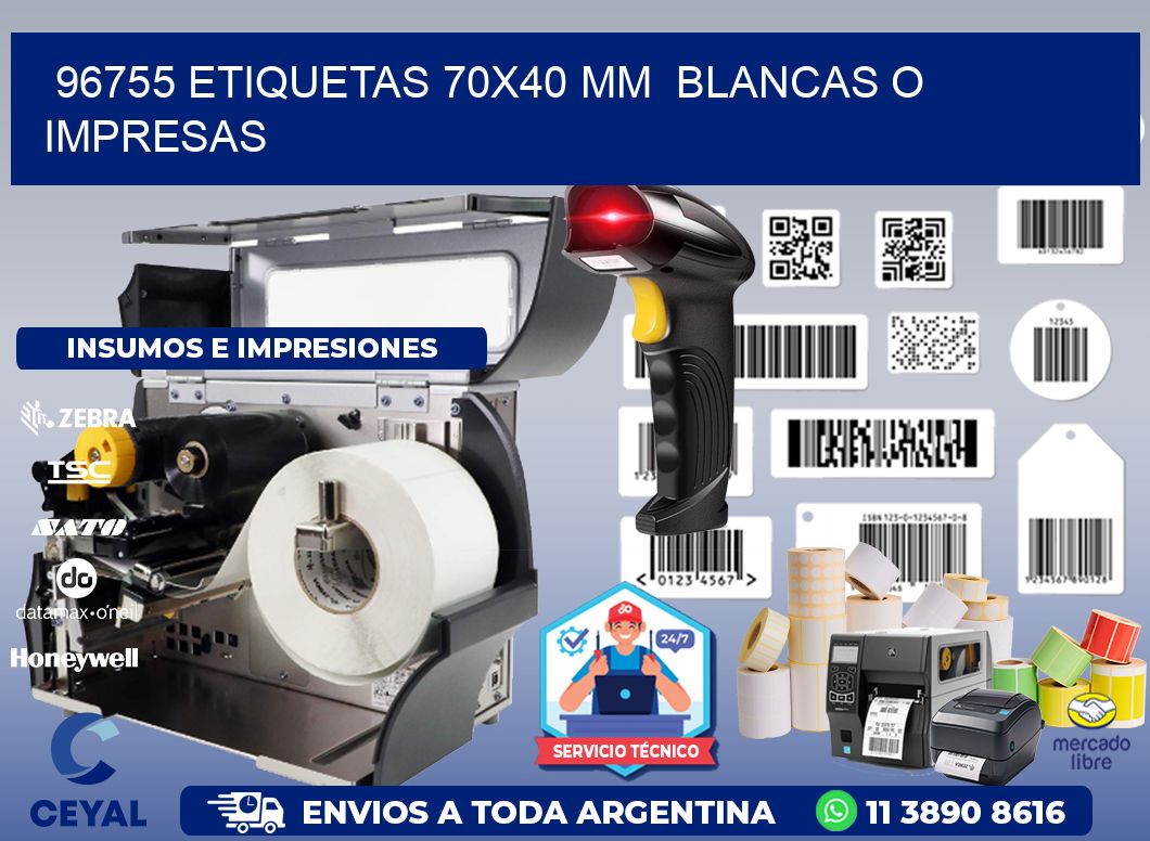 96755 ETIQUETAS 70x40 mm  BLANCAS O IMPRESAS