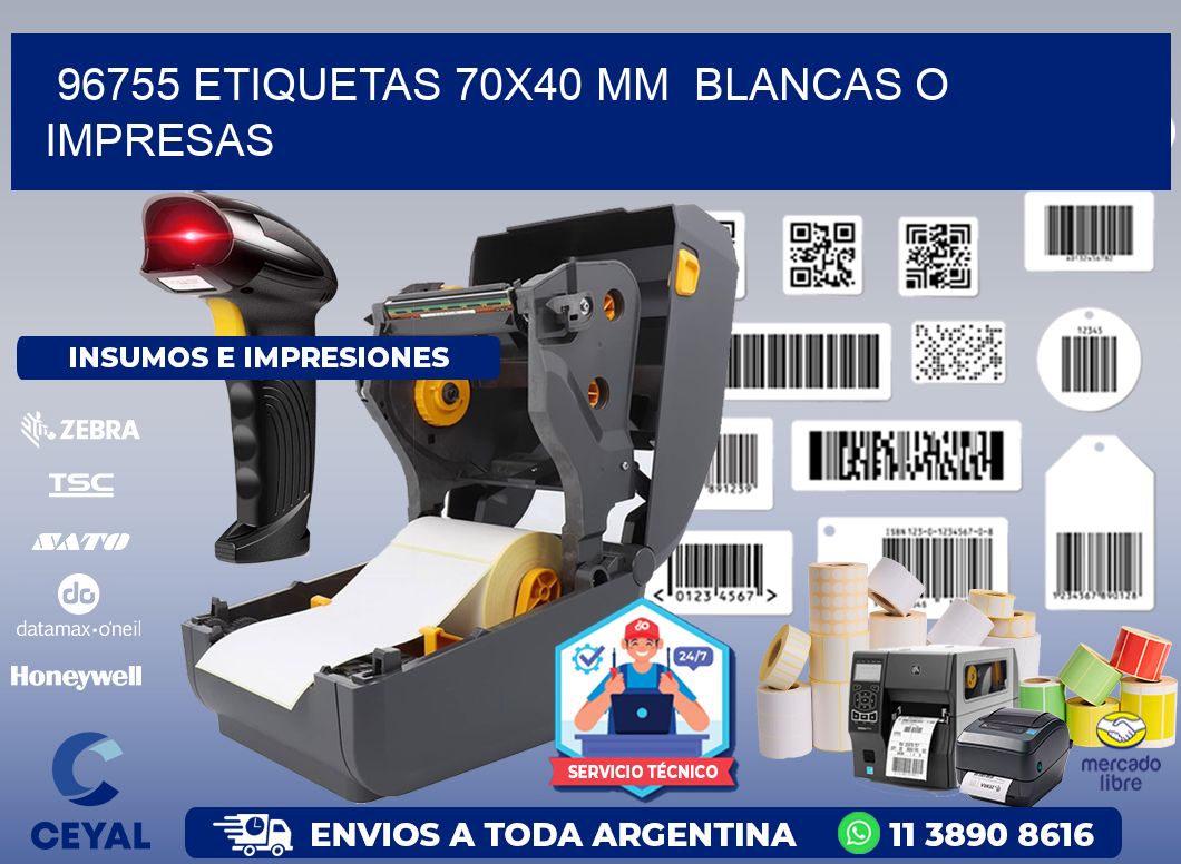 96755 ETIQUETAS 70x40 mm  BLANCAS O IMPRESAS